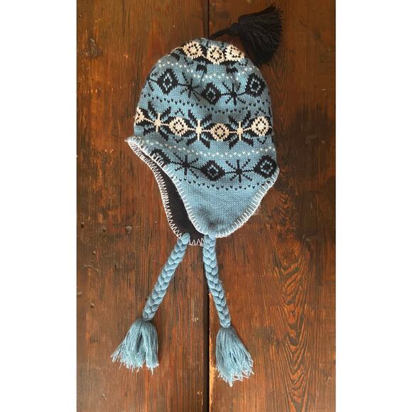 Blue/Black/White Fleece Lined Winter Beanie w/Tassels sz OS (Unisex) - Picture 6 of 7